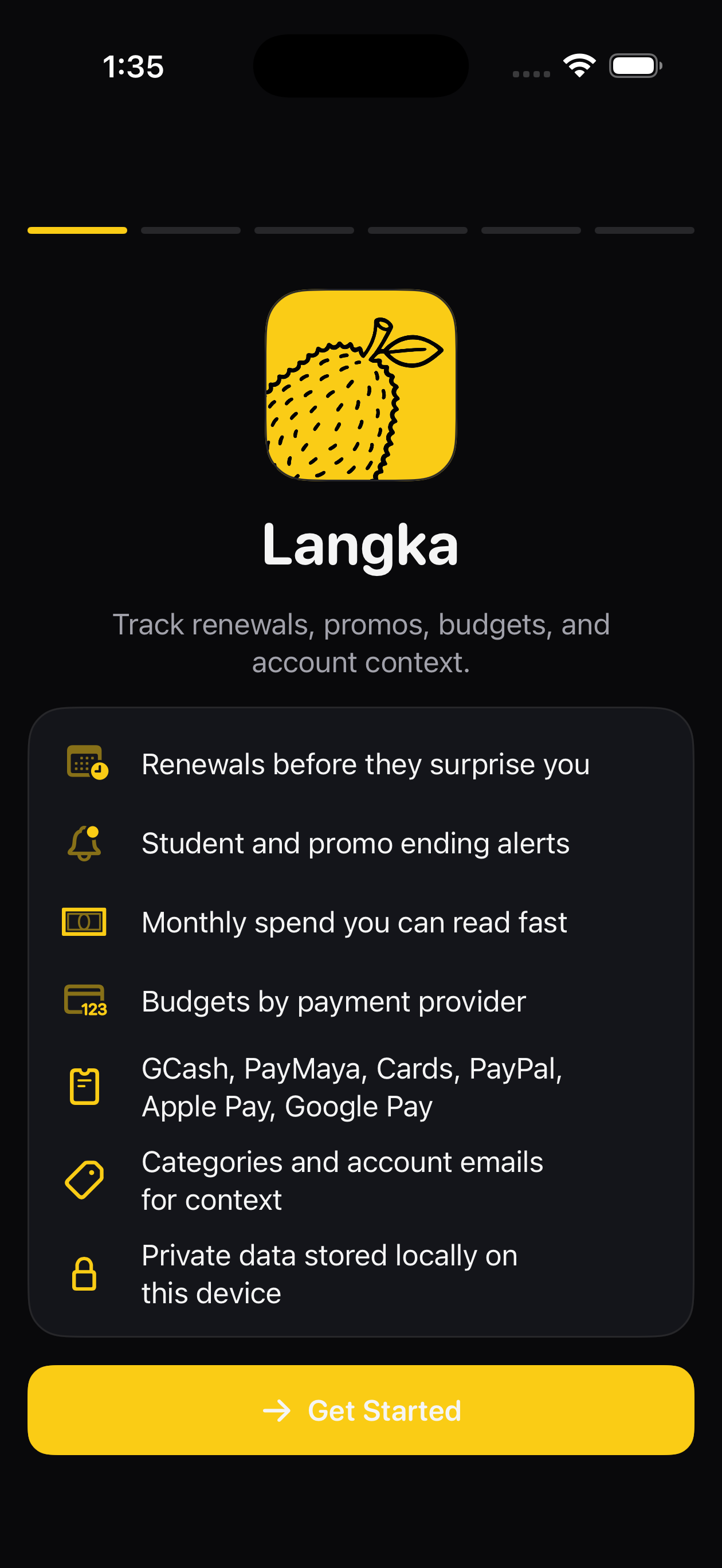 Langka onboarding screen