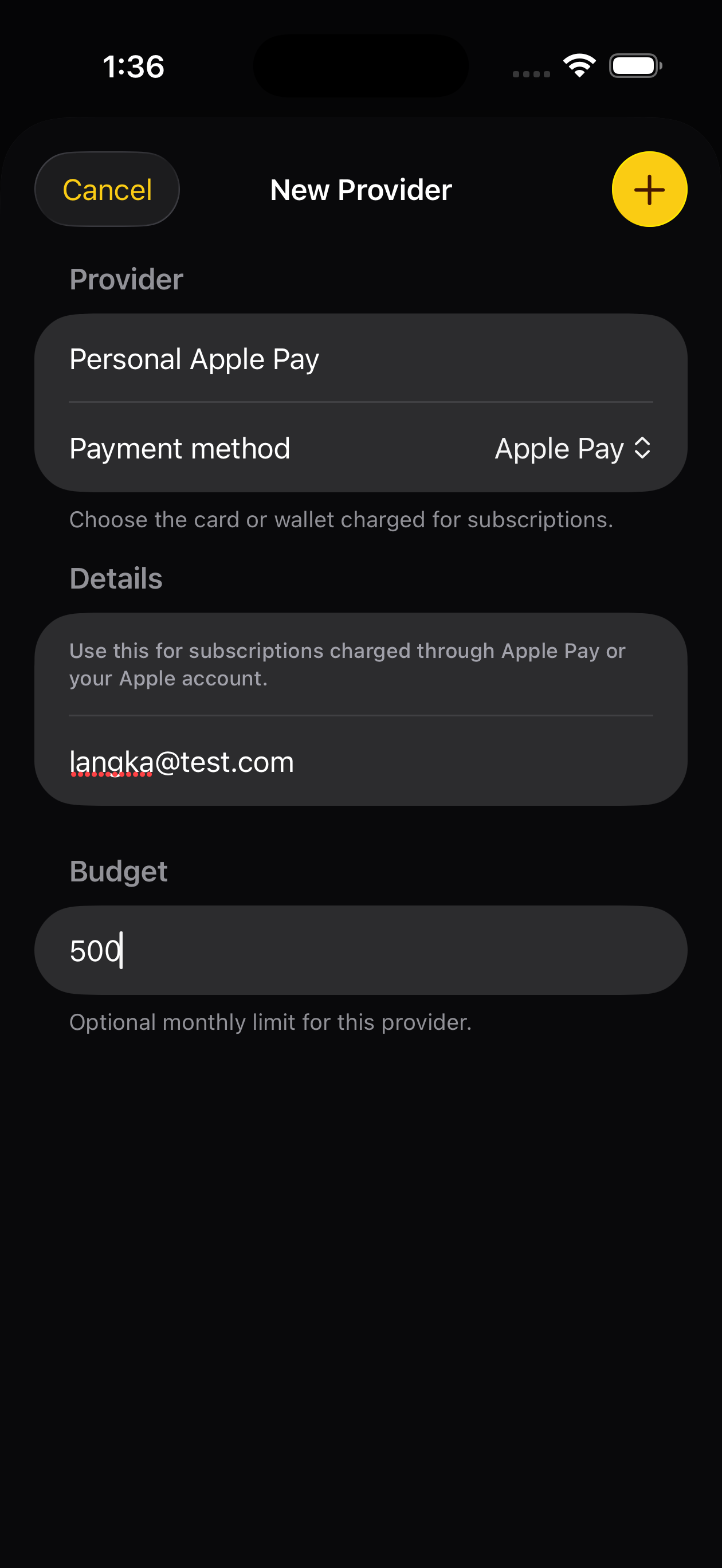 Langka provider creation screen